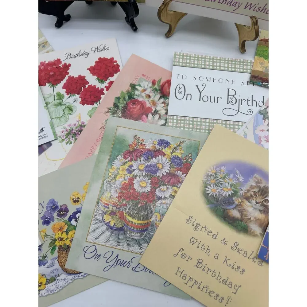 Lot of 20 Unused Happy Birthday Greeting Cards USA Made Floral Lighthouse Mixed